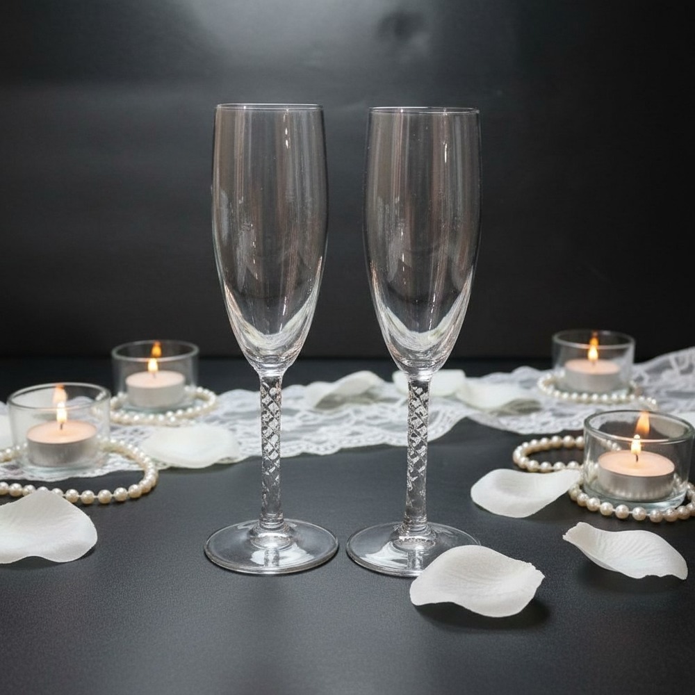 Circleware Silver Swirl Champagne Flutes, Set of 2, Vintage Clear Stemware